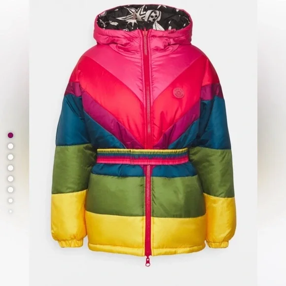 FARM Rio Cerrado Sky Reversible Puffer Jacket Black & White Rainbow M - Picture 5 of 16